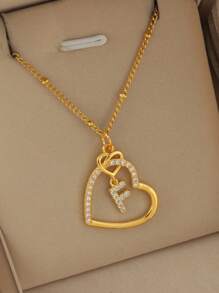 2025 Valentine's Day Heart Charm Necklace, 26 English Letter Necklace With Zirconia, Versatile Heart-Shaped Pendant Necklace For Women, Stainless Steel Jewelry Valentines