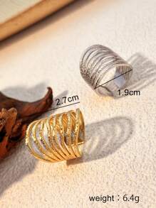 1pc Minimalist 18K Gold Plated Stainless Steel Striped Hollow Design Adjustable Open Ring, Tarnish Resistant, Couple Accessory, Gift For Valentine's Day Valentines