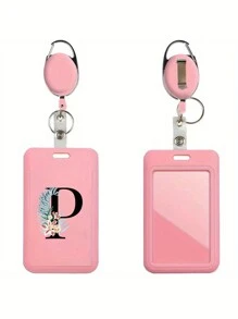 Gepersonaliseerde roze intrekbare ID-badgehouder met sleutelhanger, bedrukt met madeliefjesletters A-Z-patroon, harde ID-badgehouders met intrekbare ID-rol, ID-kaarthouder, plastic creditcardbeschermer, ID-kaarthouder voor verpleegster, dokter, leraar (roze)
