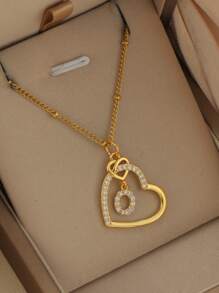 2025 Valentine's Day Heart Charm Necklace, 26 English Letter Necklace With Zirconia, Versatile Heart-Shaped Pendant Necklace For Women, Stainless Steel Jewelry Valentines