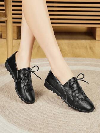 女士轻便软底防滑系带休闲运动鞋，舒适妈妈鞋，百搭时尚，春/秋