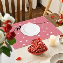 1pc/4pcs/6pcs Pink Heart Shape Placemats, I Love You Linen Woven Table Mats, Heat Resistant, Square, Machine Washable, Home And Dining Decoration For Valentine's Day