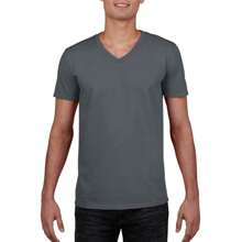 Mens Soft Style VNeck Short Sleeve TShirt (Charcoal) - 65% Cotton/35% Polyester - Grey - View 4