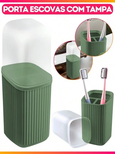 Estojo Porta Escova E Pasta Dental Plástico Com Tampa Multiuso Para Bahneiro Lavabo Moderno Luxo Glamour