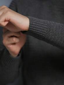Men's Knitted Sweater Coat Sweater Cold Weather Round Neck Long Sleeve Wool Blouse - 深灰色 - 查看 5