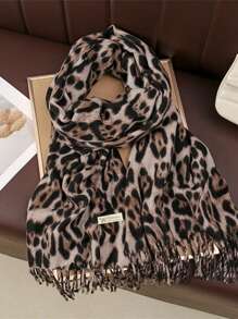 1pc Women Leopard Pattern Cashmere Scarf, Autumn/Winter New Tassel Fashion Scarf, Comfortable Large Shawl, Outdoor Windproof Neck Warmer, Versatile Daily Wear