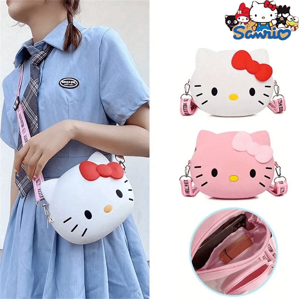 Sanrio Sanrio Hello Kitty & Melody & Kuromi Silicone Crossbody Bag, Valentine's Day Cute Gift,Back To School Stationery Bag, Cute Silicone Crossbody Bag, Waterproof Cartoon Shoulder Coin Purse With Zipper Pocket, Cartoon Crossbody Bag
