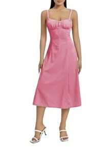 Women Summer Dress Solid Color Sleeveless Bandage Party A-Line Dress For Cocktail Nightclub Beach - Hồng - Xem 6