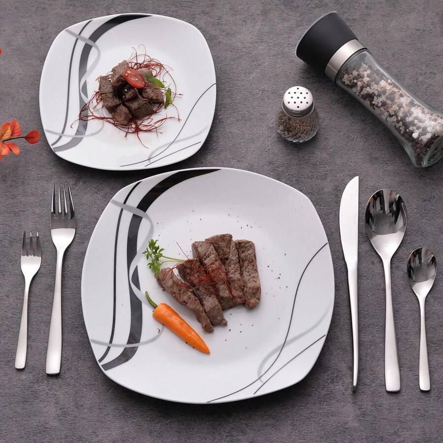 30 Pcs Silverware Set With Steak Knives Service, Stainless Steel Flatware Set, Mirror Polished Cutlery Utensil Set, Home Kitchen Eating Tableware Set, Include Fork Knife Spoon,Dishwasher Safe