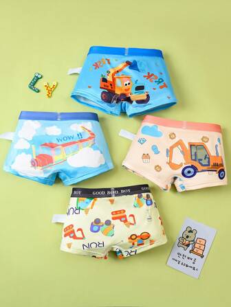 Jonge jongens 4 stuks/pak comfortabele ademende cartoon auto bedrukte slips