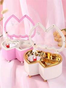 1pc Fashion Heart Shaped Music Box, Double Heart Design Home Decor, Contains Rotating Ballerina Dancer, Hand Crank Acrylic Musical Figurine, Romantic Metal Clockwork, Home Decor Accessory, Romantic Gift For Couples, Birthday, Valentine's Day, Party Valentine's Day Birthday Gifts Graduation
