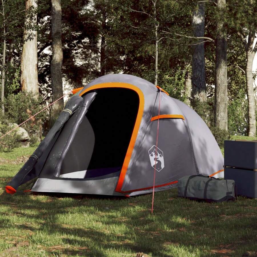 2 Person Waterproof Tunnel Camping Tent With Grey And Orange Design