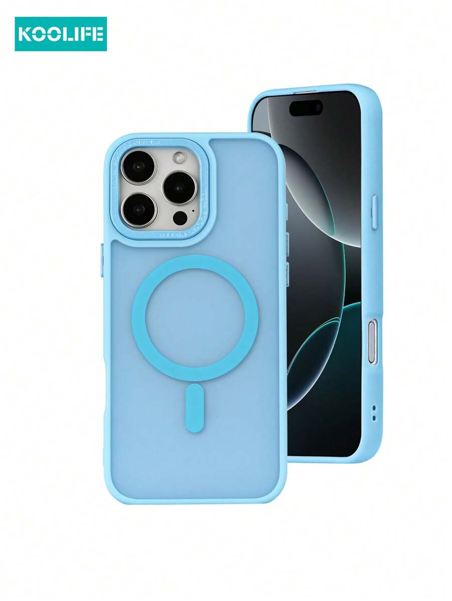 Blue 1pc Koolife Magnetic Charging Matte Personalized Letter Frame Phone Protective Case, Raised Camera Lens, PC+TPU, Compatible With IPhone 17 ProMax/17/17 Pro/17 Air/16/16 Pro/16 Plus/16 ProMax/15 ProMax/15 Pro/15 Plus/14 ProMax/13 ProMax/13 Pro/12 ProMax/11 - Far Peak Blue - View 1