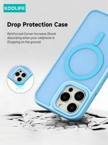 Blue 1pc Koolife Magnetic Charging Matte Personalized Letter Frame Phone Protective Case, Raised Camera Lens, PC+TPU, Compatible With IPhone 17 ProMax/17/17 Pro/17 Air/16/16 Pro/16 Plus/16 ProMax/15 ProMax/15 Pro/15 Plus/14 ProMax/13 ProMax/13 Pro/12 ProMax/11 - Far Peak Blue - View 2
