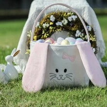 1pc Easter Baskets Easter Egg Hunt Baskets, Cute Rabbit Bunny Printed Gift Basket, Easter Decorations Party Supplies