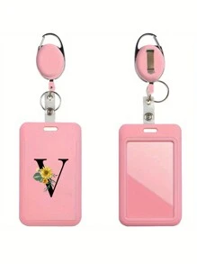 Gepersonaliseerde roze intrekbare ID-badgehouder met sleutelhanger, bedrukt met madeliefjesletters A-Z-patroon, harde ID-badgehouders met intrekbare ID-rol, ID-kaarthouder, plastic creditcardbeschermer, ID-kaarthouder voor verpleegster, dokter, leraar (roze)