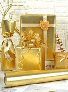 1卷哑光金属质感包装纸，纯色礼品包装纸，金色礼品包装纸，完美适用于婚礼、情人节、生日、圣诞节、婴儿派对、母亲节、DIY花束等场合，金属质感圣诞礼品包装纸，纯色图案，10米/32.8英尺派对哑光金属质感包装纸 - 金色 - 查看 6