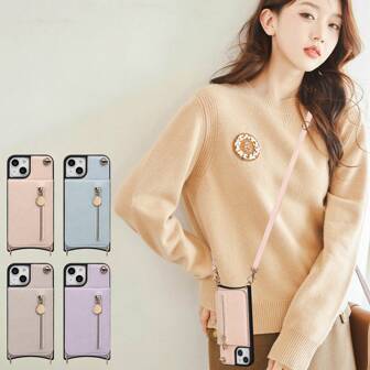 计划式肩带斜挎手机壳，带指环，适用于 ，女士优雅防水防摔可调节肩带手机钱包，带卡槽和拉链袋，防震防刮礼品