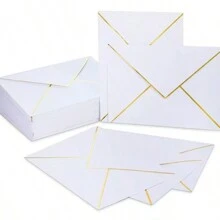 20 Pack Black Envelopes For Invitations With Gold Border, Self Adhesive Envelopes With V-Flap, Great For Graduation, Invitation, Shower, Wedding