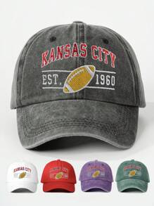 1pc Women's Outdoor Embroidered "KANSAS CITY" Washed Baseball Cap, Adjustable, UV Protection, Casual, Suitable For Spring & Autumn Travel, Fashion & Versatile, Unisex Y2K Style Sun Hat - Baseball Cap - View 1