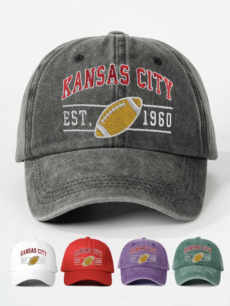 1pc Women's Outdoor Embroidered "KANSAS CITY" Washed Baseball Cap, Adjustable, UV Protection, Casual, Suitable For Spring & Autumn Travel, Fashion & Versatile, Unisex Y2K Style Sun Hat - Baseball Cap - View 1