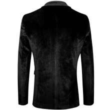 Men's Notch Lapel Velvet Blazer Slim Fit One Button Sport Coat Tuxedo Jacket For Prom Wedding Party Dinner - 黑色 - 查看 2