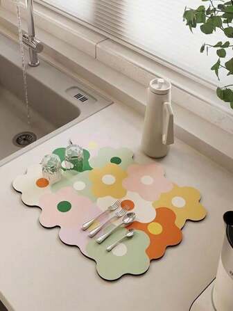 1 件北欧极简主义不对称花卉垫，防水防热垫，适用于厨房、书桌、吸收和隔热