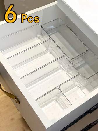 6 pièces Boîte de rangement de cosmétiques pour tiroir/bureau, boîte de rangement de commode transparente, boîte de rangement multi-compartiments antichute pour bijoux et petits objets. Boîte de rangement élégante pour la décoration de la chambre, de la maison, de l'automne