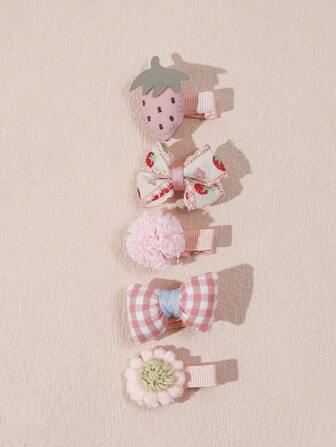 5 件装可爱布艺花朵蝴蝶结婴儿发夹 爱情情人节