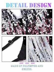 Pink And Silver Sequin Fringe Romper - Glamorous Deep V-Neck Party Jumpsuit With Sparkling Tassels - Silver Pink - View 5