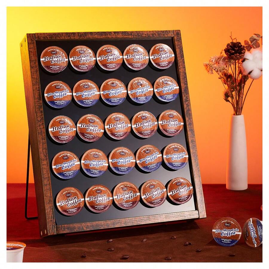 K Cup Holder, Kcup Coffee Pods Holder,  Wooden K Cup Holders Holds 25 Pods, K Cup Storage Rack Made Of Wood And Acrylic, For Coffee Bar Accessories Decor And Home - Multicolor - View 1