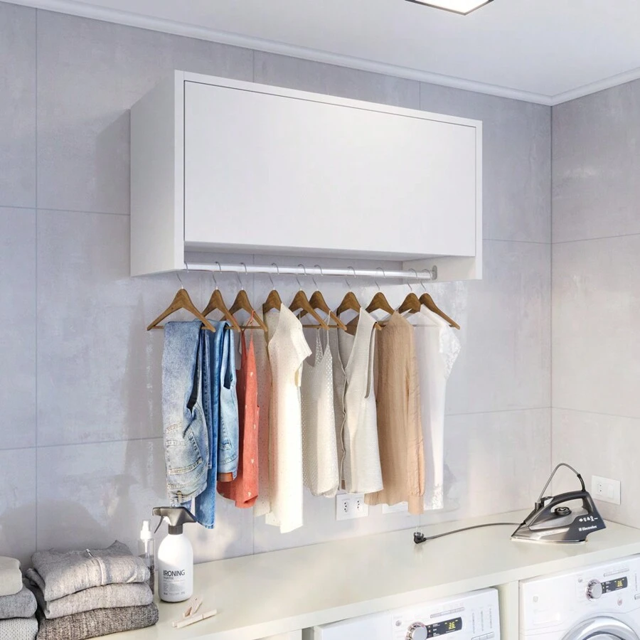 Laundry Delta Cabinet With Hanger And Hinged Door - 白色 - 查看 1
