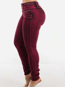 MX JEANS Butt Lifting Burgundy Acid Wash Skinny Jeans - Nhiều màu - Xem 6