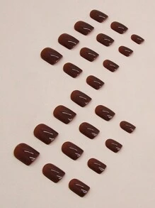 Short Press On Nails Burgundy Square Handmade Gel Fake Nails Fit Perfectly Glue On Nails 24 Pcs Reusable False Nails Kit With Jelly Glue Nail Supplies Nails - Multicolor - View 2