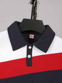 2pcs Tween Boy Casual Set, Color Block Polo Collar Partial Button Short Sleeve Top + Sports Shorts With Pockets - Multicolor - View 5