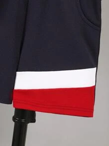 2pcs Tween Boy Casual Set, Color Block Polo Collar Partial Button Short Sleeve Top + Sports Shorts With Pockets - Multicolor - View 9