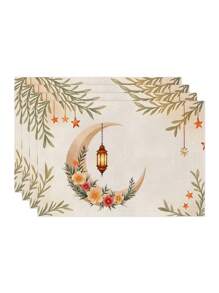 1 件/4 件/6 件春季斋月装饰餐垫，亚麻花月星灯笼斋月烛台可洗餐垫，适用于家庭、餐厅、餐桌装饰、家居装饰 - 彩色 - 查看 18