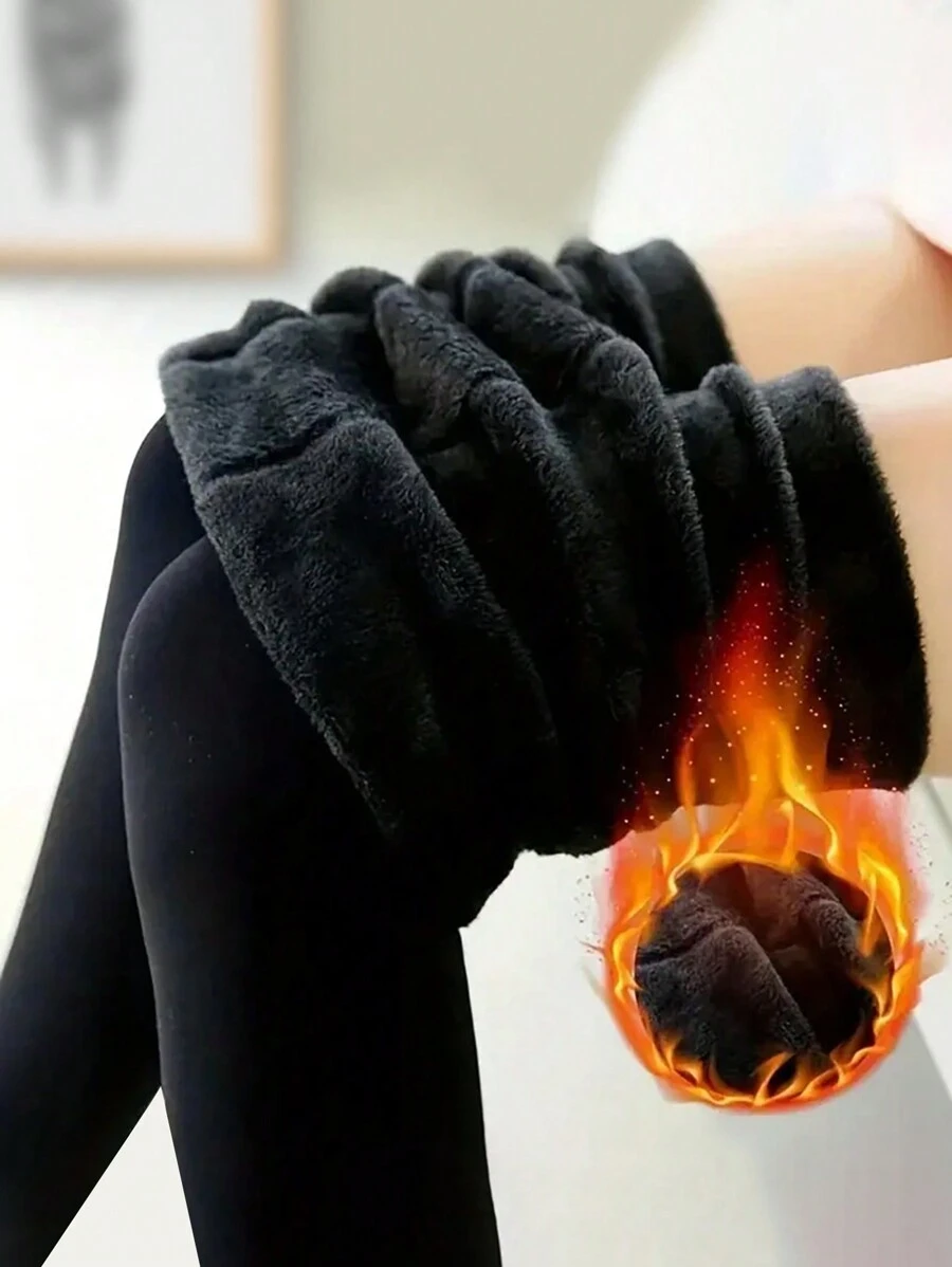 220克加厚保暖女士打底裤,舒适保暖内衬,冬季款 - 黑色 - 查看 1