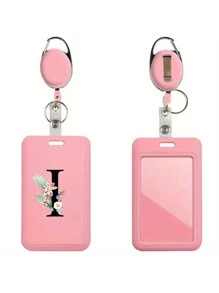 Gepersonaliseerde roze intrekbare ID-badgehouder met sleutelhanger, bedrukt met madeliefjesletters A-Z-patroon, harde ID-badgehouders met intrekbare ID-rol, ID-kaarthouder, plastic creditcardbeschermer, ID-kaarthouder voor verpleegster, dokter, leraar (roze)