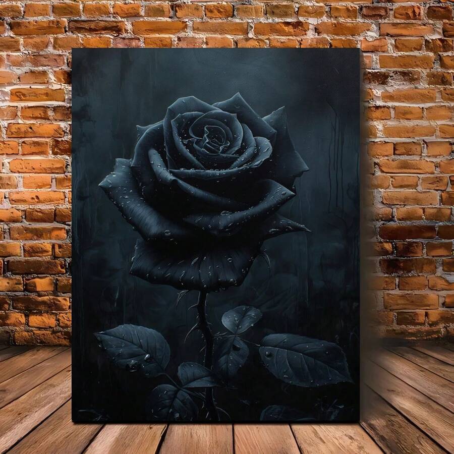1 Pc Black Rose Canvas Art Poster Wooden Framed Canvas Painting Thickness 2.25cm/0.9inch High Quality Wall Art Prints Poster Direct Hanging Wall Picture Decor For Home Gifts, Gift, Decoration,Living Room, Bathroom, Bedroom, Kitchen
