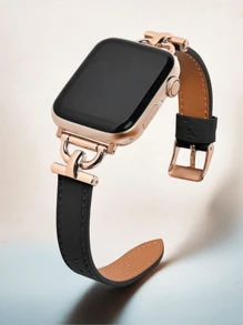 Leather Watchband Compatible With 38/40/41/42/44/45/46/49mm Watch Series, Compatible With Watch Series Ultra/SE/10/9/8/7/6/5/4/3/2/1 - Black - View 1