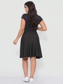 Short Saia Moda Evangélica Fitness Exercícios Treinos Corrida Modesta - Preto - Visão 2