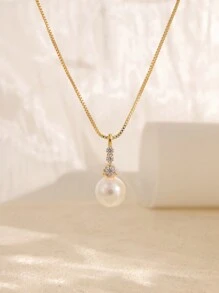 1 件 14k 女士项链，带钻石的珍珠项链、新娘项链、婚礼项链、母亲项链、圣诞节礼物、伴娘礼物 - 款式1 - 查看 7