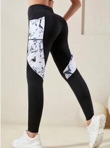 女士高腰收腹口袋撞色瑜伽裤运动紧身裤健身运动服春季款 - 黑與白 - 查看 6