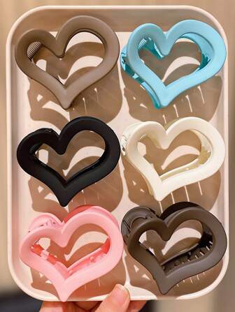 6pcs Multicolor Heart-Shaped Hair Clips, Valentine's Day Heart Design, Ideal Gift For Cute Girls And Friends, Suitable For Daily And Valentine's Day Outfits