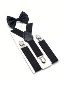 2pcs Kids Solid Color Bow Tie & Suspenders Set, Suitable For Wedding, Party, Birthday, Christmas, Halloween, School Events, Daily Wear For Boys And Girls - one-size - View 13