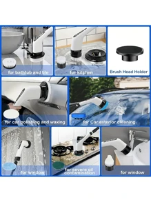 1 无线电动旋转清洁器 - USB 充电，7 至 9 个可更换刷头，双速，可拆卸伸缩手柄，电池电量指示器，适用于厨房/客厅/浴室清洁，锂电池供电，七合一和九合一家用清洁产品