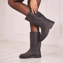 Comfortable Minimalist Mid-Calf Thick Sole Boots With Handle, Suitable For Commuting - Black2784 - View 2