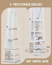 HaluPeit Jewelry Cabinets, Standing Jewelry Organizer With 360° Rotating Base, Lockable Full-Length Mirror, Large 4-Tier Storage Compartments, 4-In-1 Multifunctional - Beige - View 4