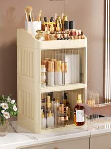 Large Capacity Transparent Cosmetic Storage Box - Multi-Layer Sliding Drawer Style, Suitable For Makeup, Skincare And Lipstick - Lightweight Plastic Vanity Organizer,For Holiday Beach, Bathroom Collection, Bedroom Collection, Large Capacity - Multicolor - View 1